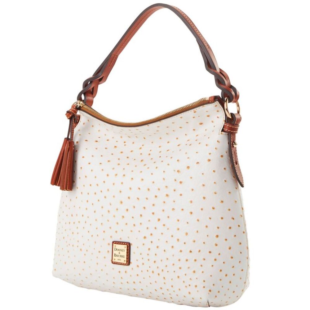Dooney & Bourke Ostrich Twist Strap Hobo Shoulder Bag - Bone - Picture 2 of 4